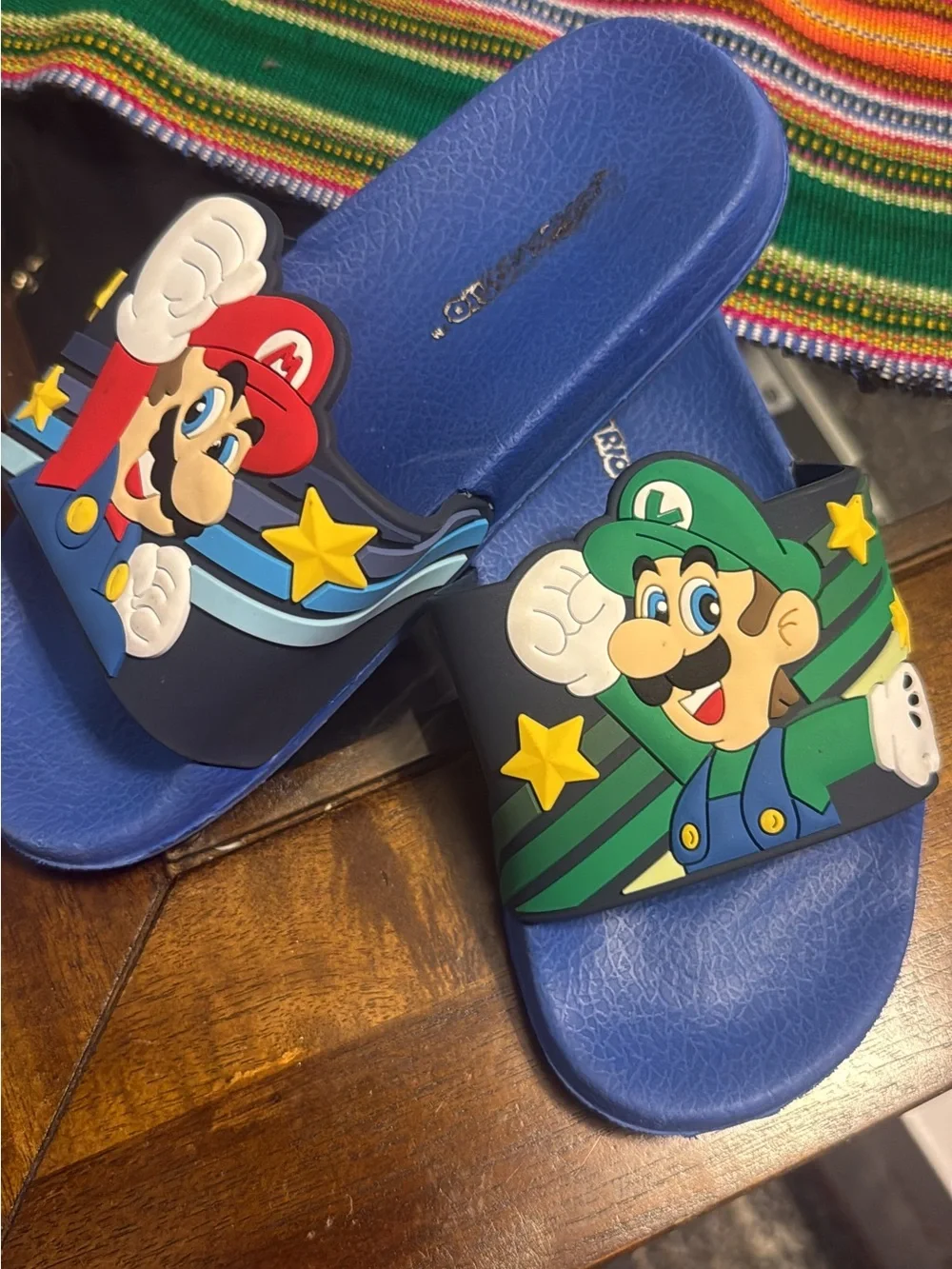 Kids Blue Character Slide Sandals with Red & Green Accents
